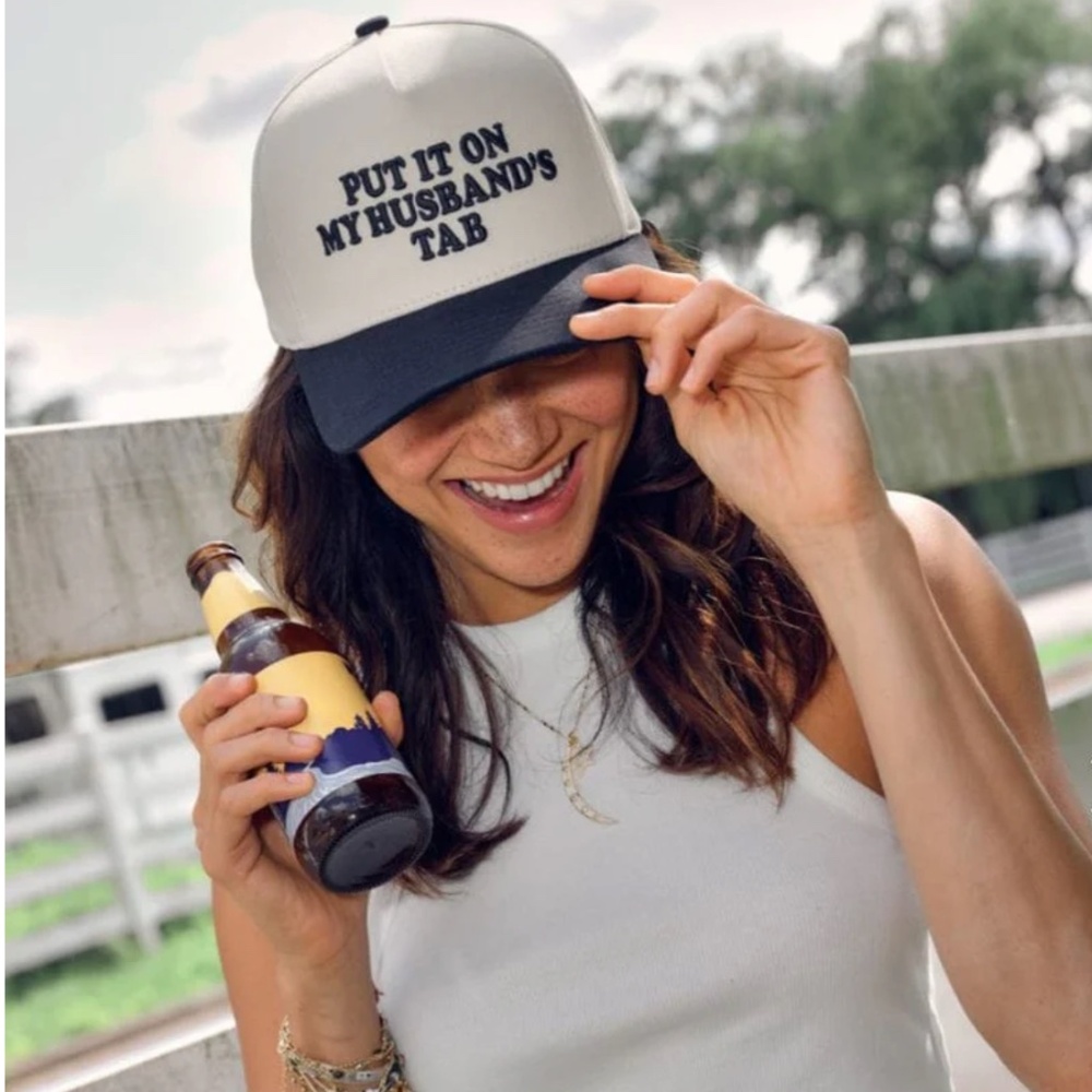Put It On My Husband’s Tab Trucker Hat Puff Embroidered Adjustable Snapback Cap